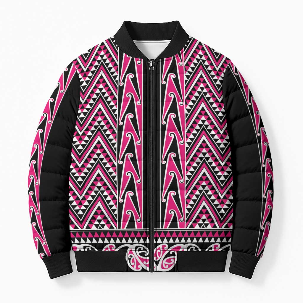 New Zealand Maori Niho Taniwha Bomber Puffer Jacket Mawhero Mangopare and Puhoro Pattern - Aussie Hoodie
