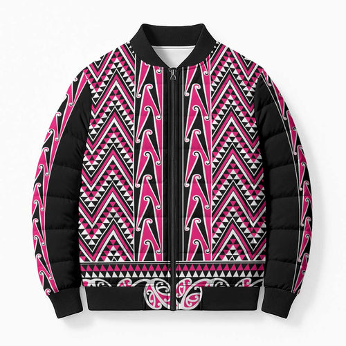 New Zealand Maori Niho Taniwha Bomber Puffer Jacket Mawhero Mangopare and Puhoro Pattern - Aussie Hoodie