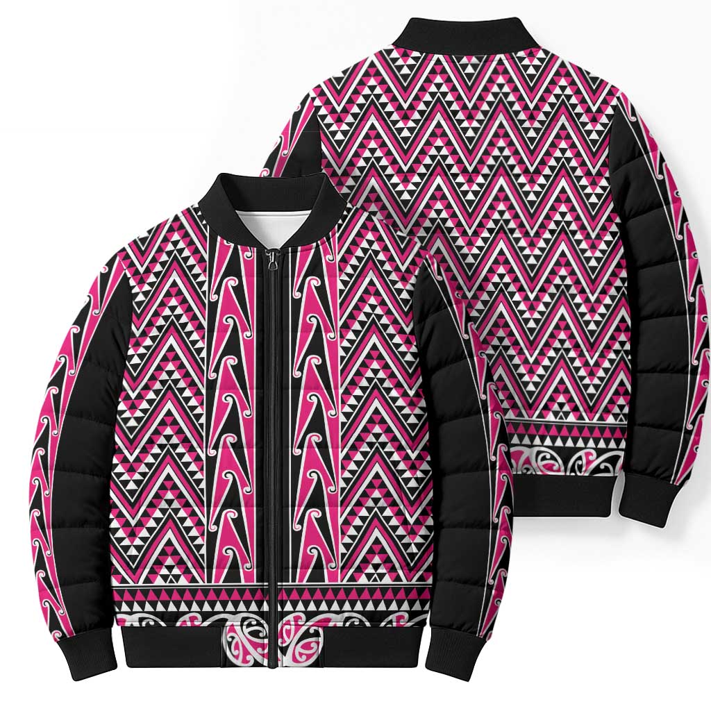 New Zealand Maori Niho Taniwha Bomber Puffer Jacket Mawhero Mangopare and Puhoro Pattern - Aussie Hoodie