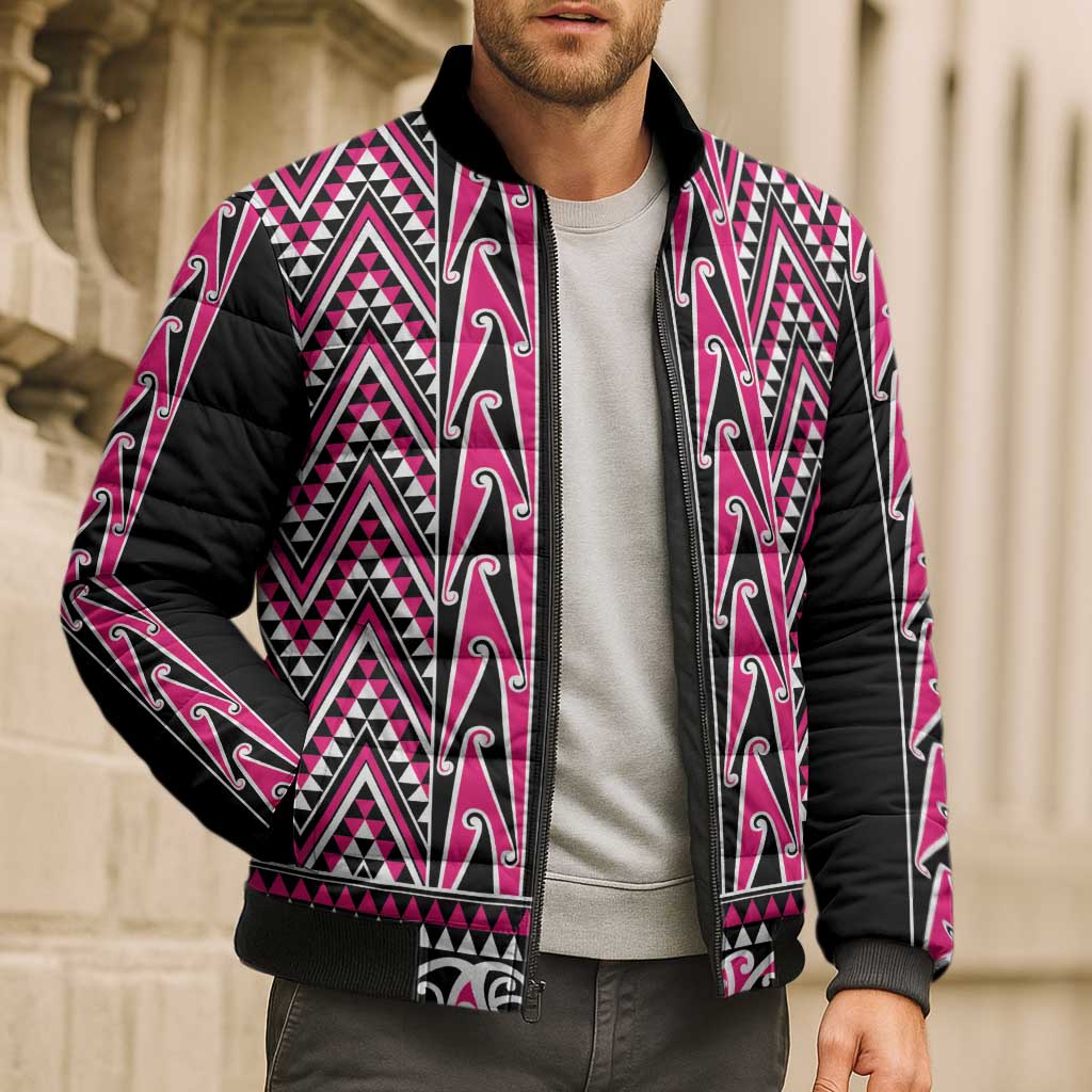 New Zealand Maori Niho Taniwha Bomber Puffer Jacket Mawhero Mangopare and Puhoro Pattern - Aussie Hoodie