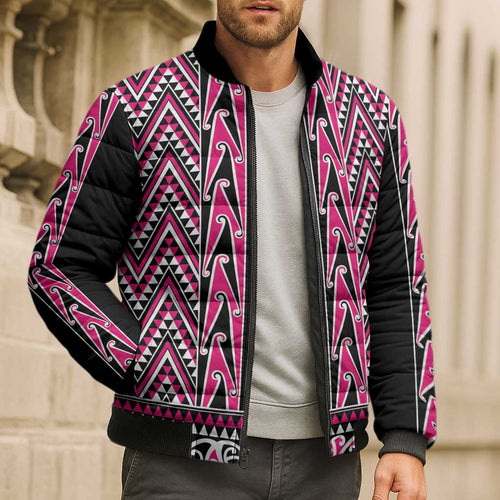 New Zealand Maori Niho Taniwha Bomber Puffer Jacket Mawhero Mangopare and Puhoro Pattern - Aussie Hoodie
