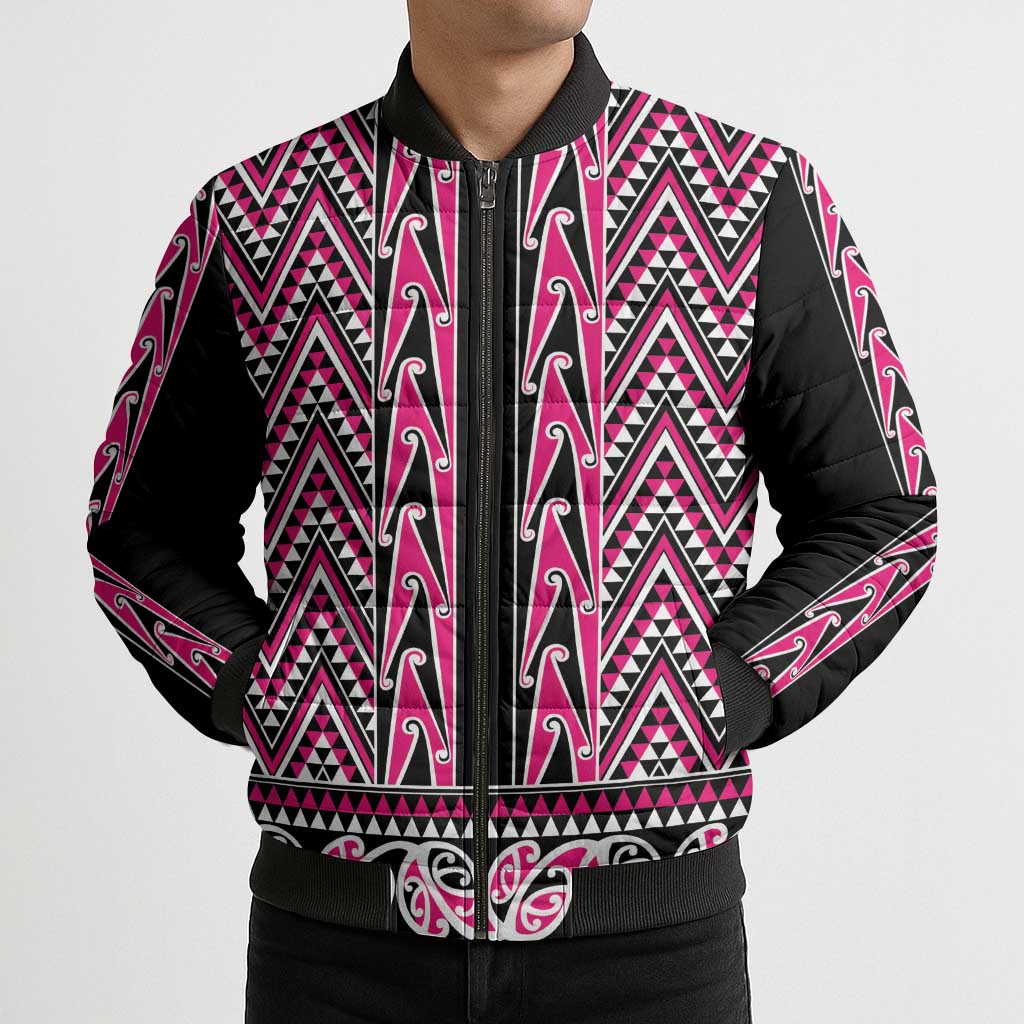 New Zealand Maori Niho Taniwha Bomber Puffer Jacket Mawhero Mangopare and Puhoro Pattern - Aussie Hoodie