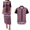 New Zealand Maori Niho Taniwha Couples Matching Puletasi and Hawaiian Shirt Mawhero Mangopare and Puhoro Pattern
