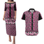 New Zealand Maori Niho Taniwha Couples Matching Puletasi and Hawaiian Shirt Mawhero Mangopare and Puhoro Pattern