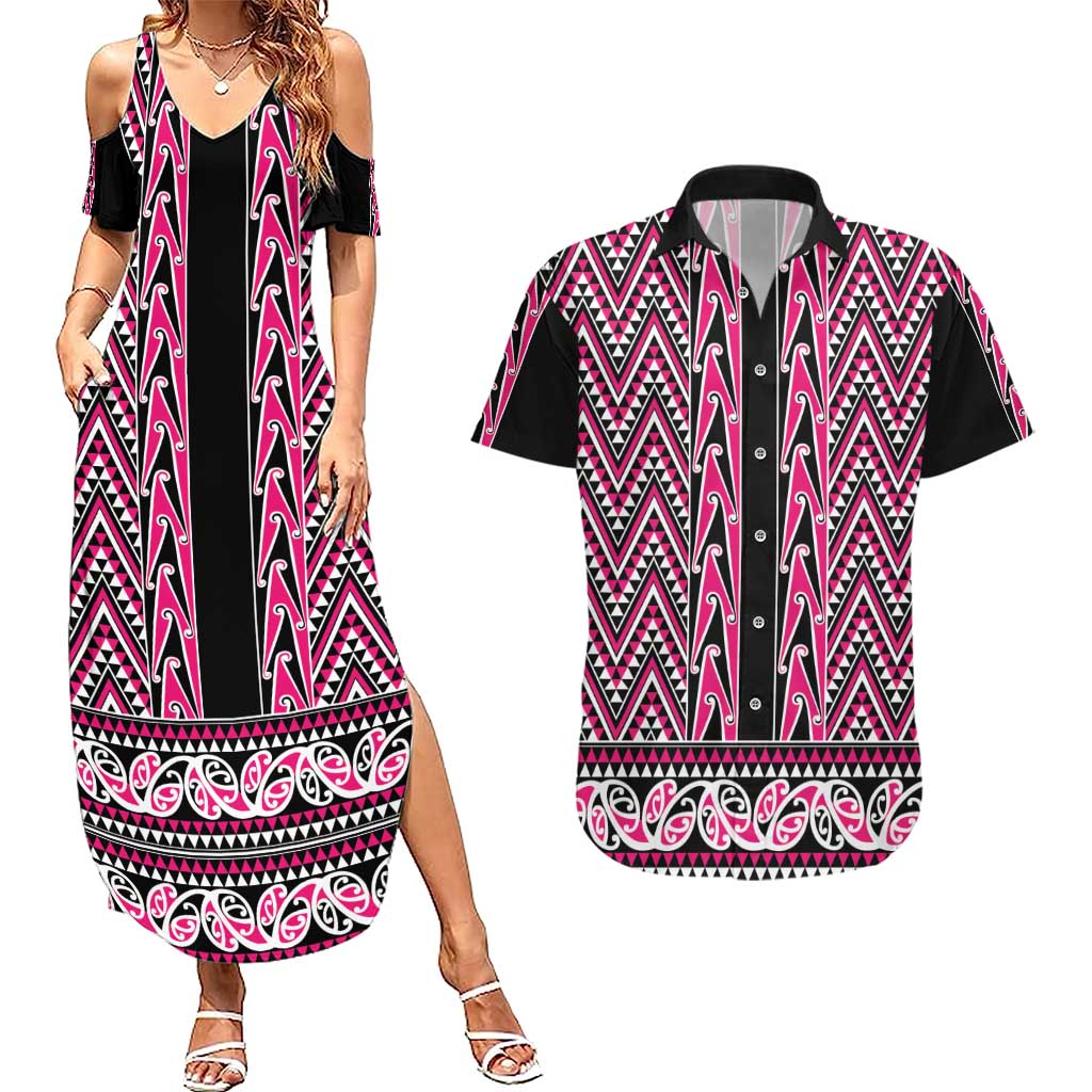New Zealand Maori Niho Taniwha Couples Matching Summer Maxi Dress and Hawaiian Shirt Mawhero Mangopare and Puhoro Pattern