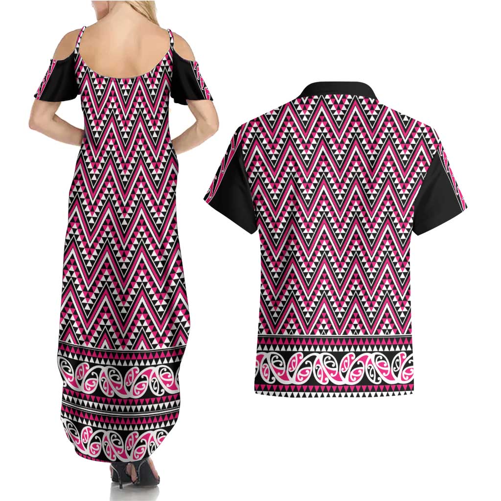 New Zealand Maori Niho Taniwha Couples Matching Summer Maxi Dress and Hawaiian Shirt Mawhero Mangopare and Puhoro Pattern
