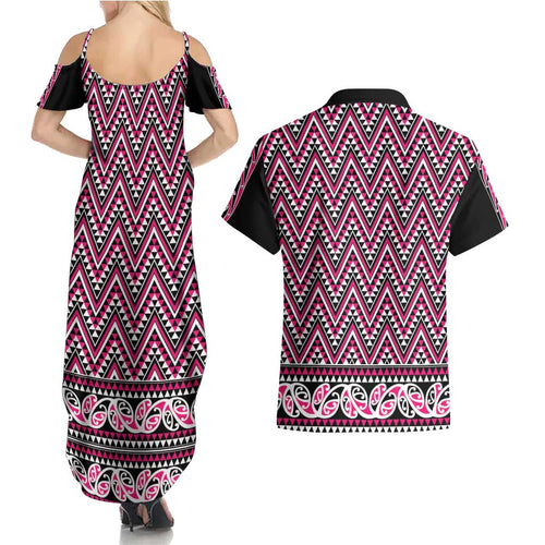 New Zealand Maori Niho Taniwha Couples Matching Summer Maxi Dress and Hawaiian Shirt Mawhero Mangopare and Puhoro Pattern
