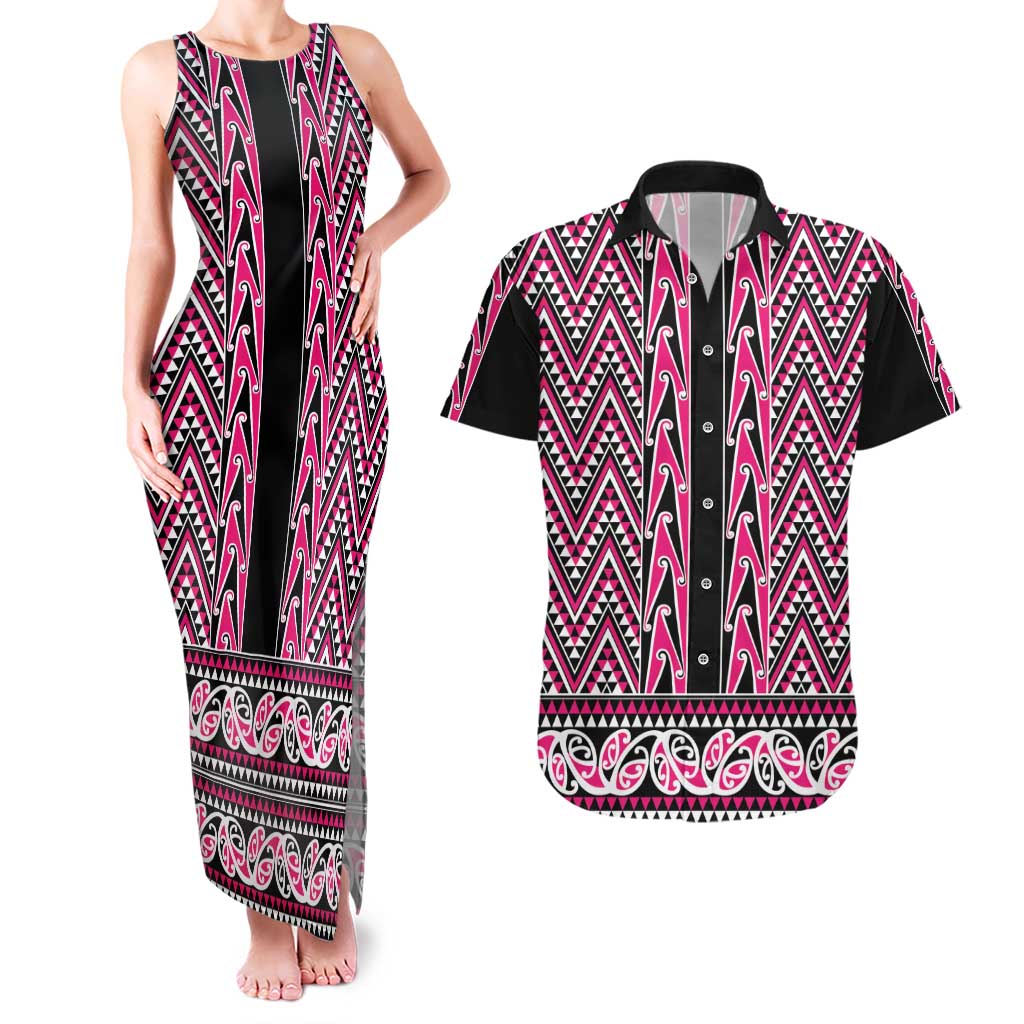 New Zealand Maori Niho Taniwha Couples Matching Tank Maxi Dress and Hawaiian Shirt Mawhero Mangopare and Puhoro Pattern