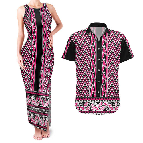 New Zealand Maori Niho Taniwha Couples Matching Tank Maxi Dress and Hawaiian Shirt Mawhero Mangopare and Puhoro Pattern