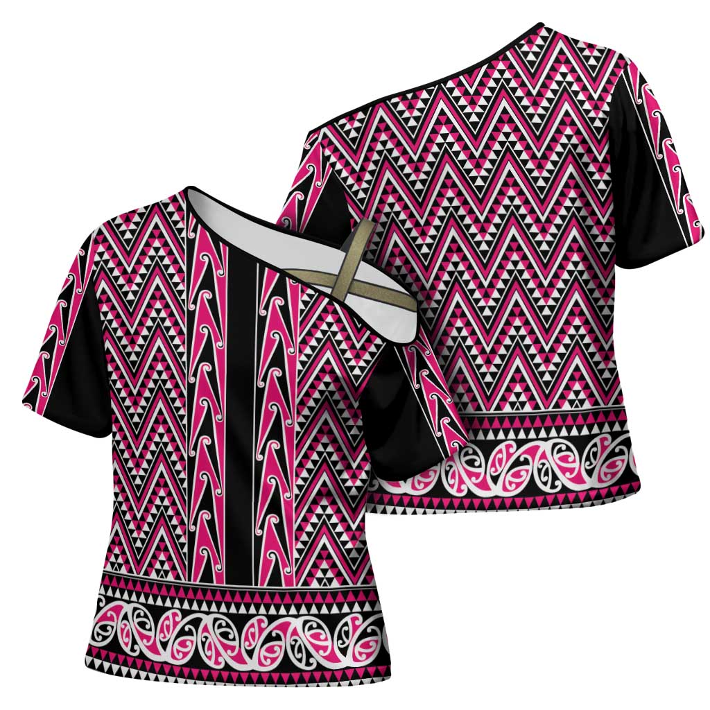 New Zealand Maori Niho Taniwha Cross Shoulder Shirt Mawhero Mangopare and Puhoro Pattern - Aussie Hoodie