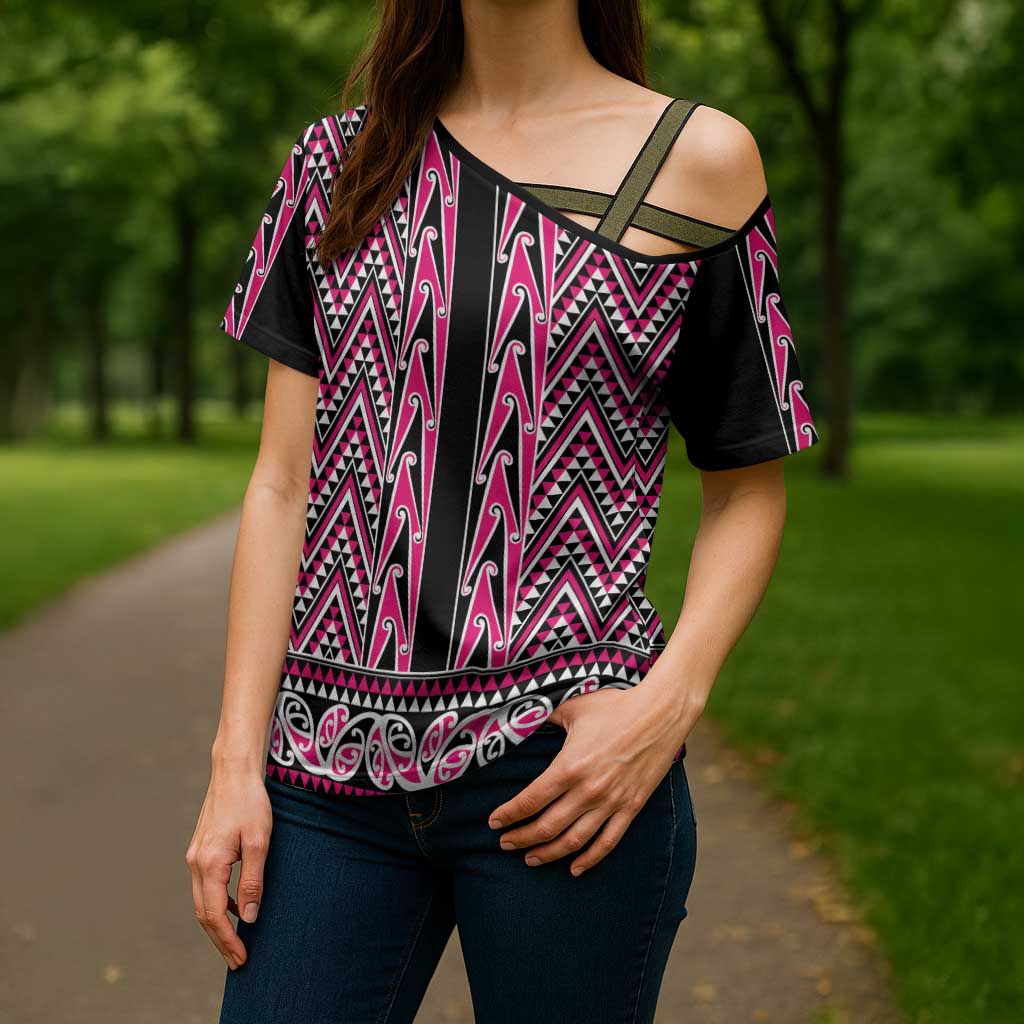 New Zealand Maori Niho Taniwha Cross Shoulder Shirt Mawhero Mangopare and Puhoro Pattern - Aussie Hoodie