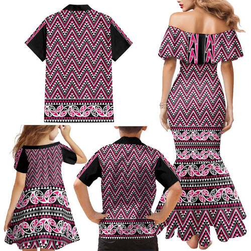 New Zealand Maori Niho Taniwha Family Matching Mermaid Dress and Hawaiian Shirt Mawhero Mangopare and Puhoro Pattern