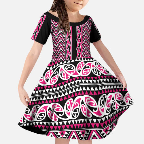 New Zealand Maori Niho Taniwha Family Matching Off The Shoulder Long Sleeve Dress and Hawaiian Shirt Mawhero Mangopare and Puhoro Pattern