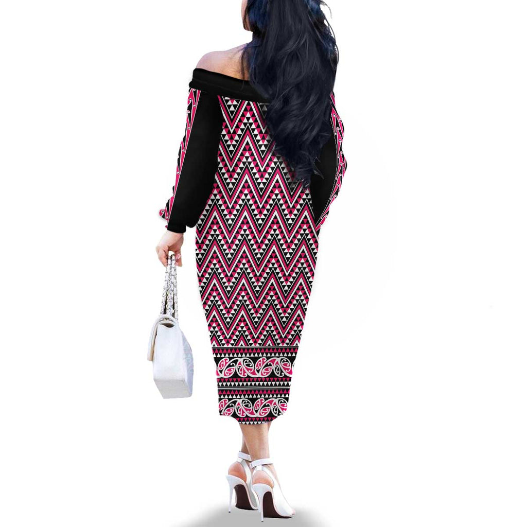 New Zealand Maori Niho Taniwha Family Matching Off The Shoulder Long Sleeve Dress and Hawaiian Shirt Mawhero Mangopare and Puhoro Pattern