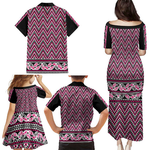 New Zealand Maori Niho Taniwha Family Matching Puletasi and Hawaiian Shirt Mawhero Mangopare and Puhoro Pattern