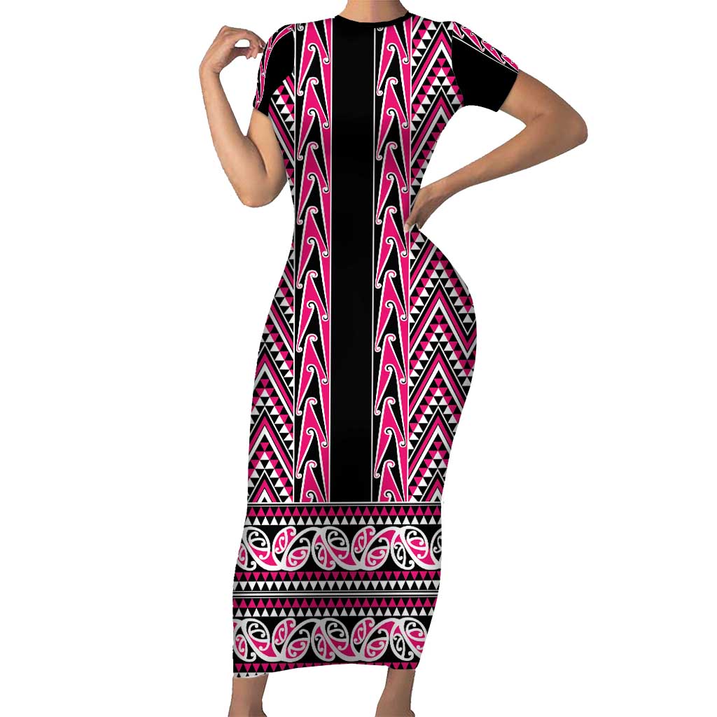 New Zealand Maori Niho Taniwha Family Matching Short Sleeve Bodycon Dress and Hawaiian Shirt Mawhero Mangopare and Puhoro Pattern