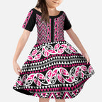 New Zealand Maori Niho Taniwha Kid Short Sleeve Dress Mawhero Mangopare and Puhoro Pattern