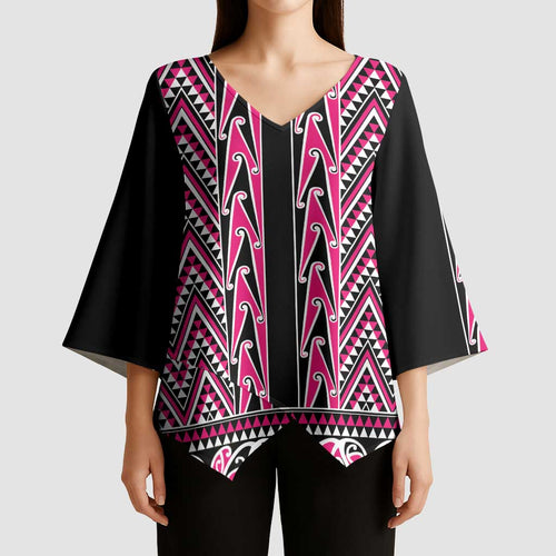 New Zealand Maori Niho Taniwha Kimono Sleeve Blouse Mawhero Mangopare and Puhoro Pattern - Aussie Hoodie