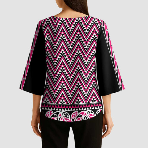 New Zealand Maori Niho Taniwha Kimono Sleeve Blouse Mawhero Mangopare and Puhoro Pattern - Aussie Hoodie