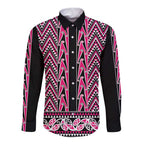 New Zealand Maori Niho Taniwha Long Sleeve Button Shirt Mawhero Mangopare and Puhoro Pattern
