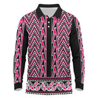 New Zealand Maori Niho Taniwha Long Sleeve Polo Shirt Mawhero Mangopare and Puhoro Pattern