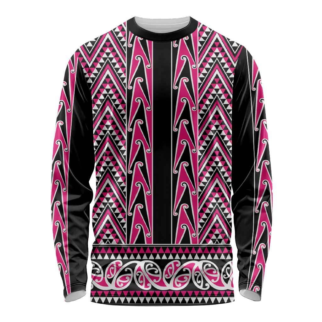 New Zealand Maori Niho Taniwha Long Sleeve Shirt Mawhero Mangopare and Puhoro Pattern