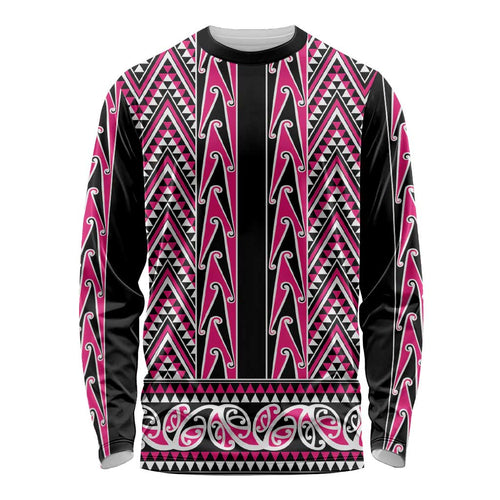 New Zealand Maori Niho Taniwha Long Sleeve Shirt Mawhero Mangopare and Puhoro Pattern