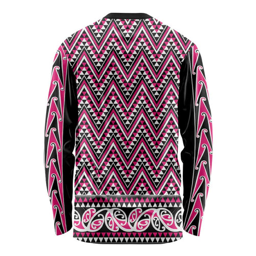 New Zealand Maori Niho Taniwha Long Sleeve Shirt Mawhero Mangopare and Puhoro Pattern