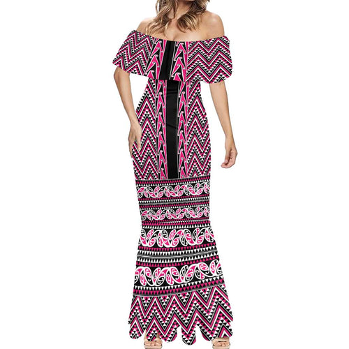 New Zealand Maori Niho Taniwha Mermaid Dress Mawhero Mangopare and Puhoro Pattern