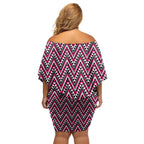 New Zealand Maori Niho Taniwha Off Shoulder Short Dress Mawhero Mangopare and Puhoro Pattern