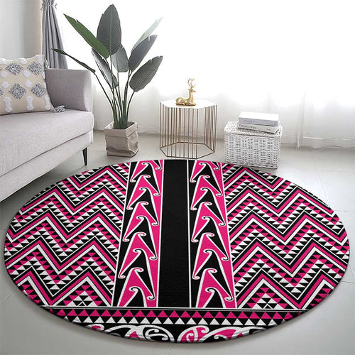 New Zealand Maori Niho Taniwha Round Carpet Mawhero Mangopare and Puhoro Pattern