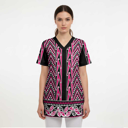 New Zealand Maori Niho Taniwha Scrub Top Mawhero Mangopare and Puhoro Pattern - Aussie Hoodie