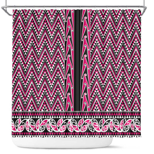 New Zealand Maori Niho Taniwha Shower Curtain Mawhero Mangopare and Puhoro Pattern