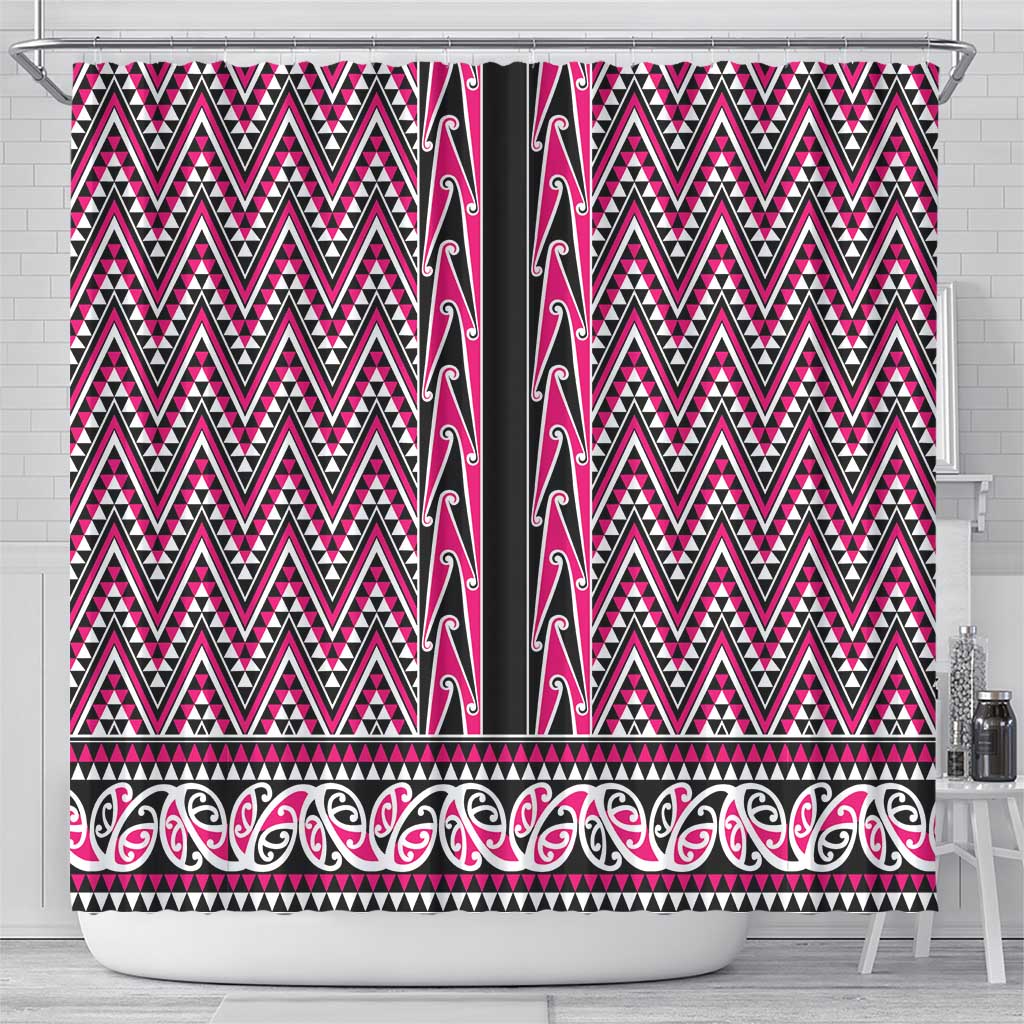 New Zealand Maori Niho Taniwha Shower Curtain Mawhero Mangopare and Puhoro Pattern
