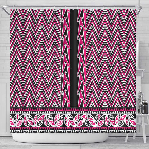 New Zealand Maori Niho Taniwha Shower Curtain Mawhero Mangopare and Puhoro Pattern