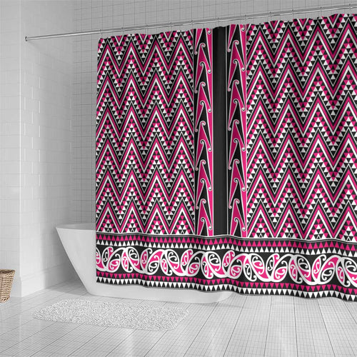 New Zealand Maori Niho Taniwha Shower Curtain Mawhero Mangopare and Puhoro Pattern