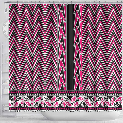 New Zealand Maori Niho Taniwha Shower Curtain Mawhero Mangopare and Puhoro Pattern
