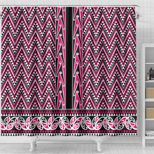 New Zealand Maori Niho Taniwha Shower Curtain Mawhero Mangopare and Puhoro Pattern