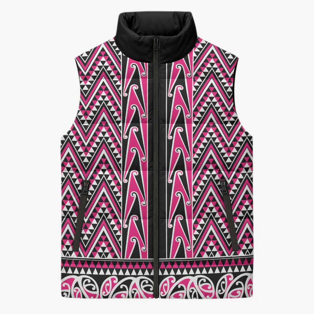 New Zealand Maori Niho Taniwha Sleeveless Puffer Jacket Mawhero Mangopare and Puhoro Pattern - Aussie Hoodie