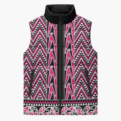 New Zealand Maori Niho Taniwha Sleeveless Puffer Jacket Mawhero Mangopare and Puhoro Pattern - Aussie Hoodie