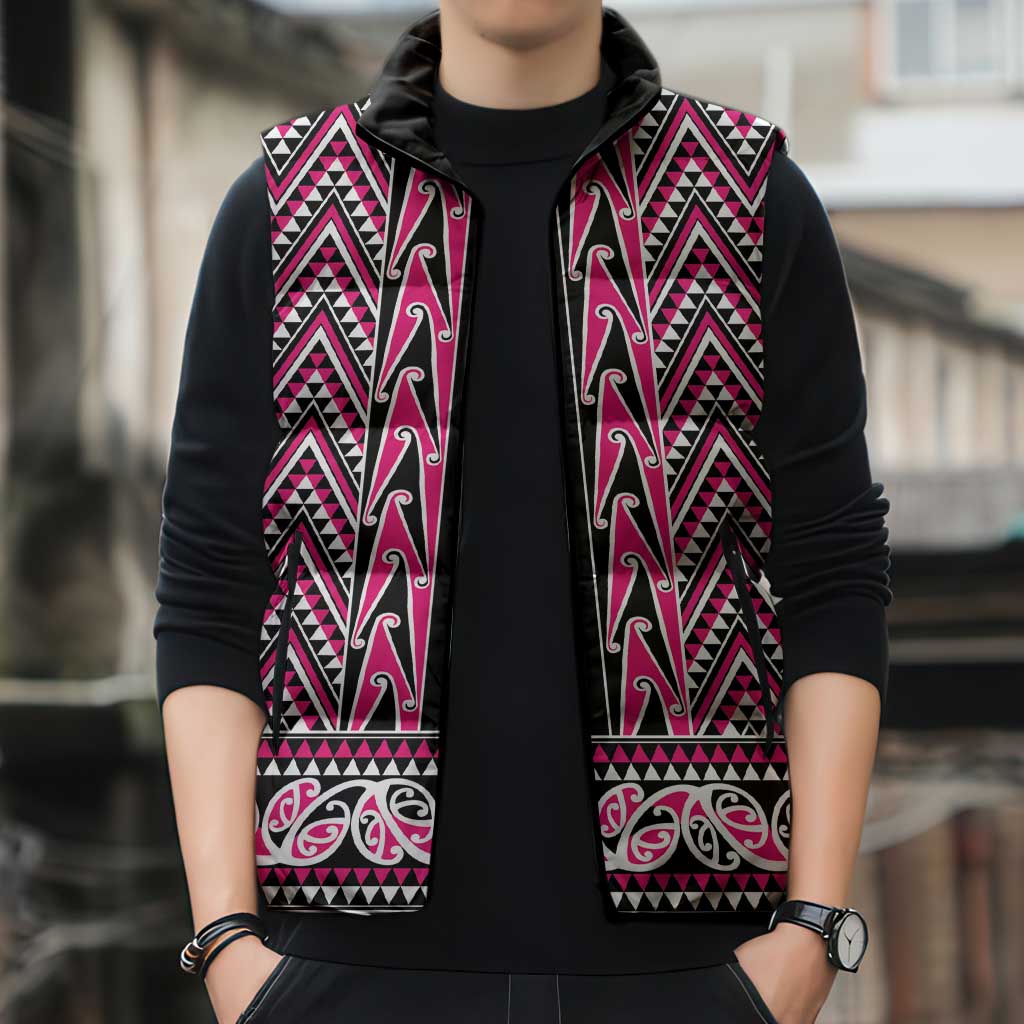 New Zealand Maori Niho Taniwha Sleeveless Puffer Jacket Mawhero Mangopare and Puhoro Pattern - Aussie Hoodie