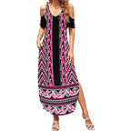 New Zealand Maori Niho Taniwha Summer Maxi Dress Mawhero Mangopare and Puhoro Pattern