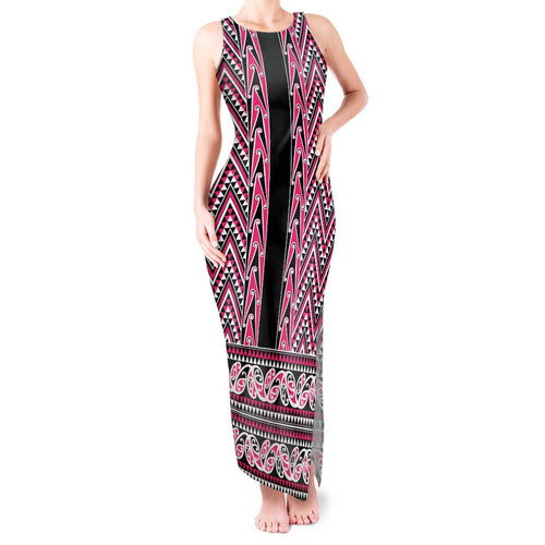 New Zealand Maori Niho Taniwha Tank Maxi Dress Mawhero Mangopare and Puhoro Pattern