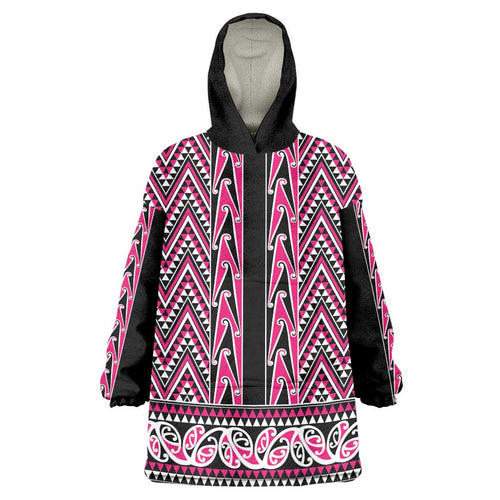 New Zealand Maori Niho Taniwha Wearable Blanket Hoodie Mawhero Mangopare and Puhoro Pattern
