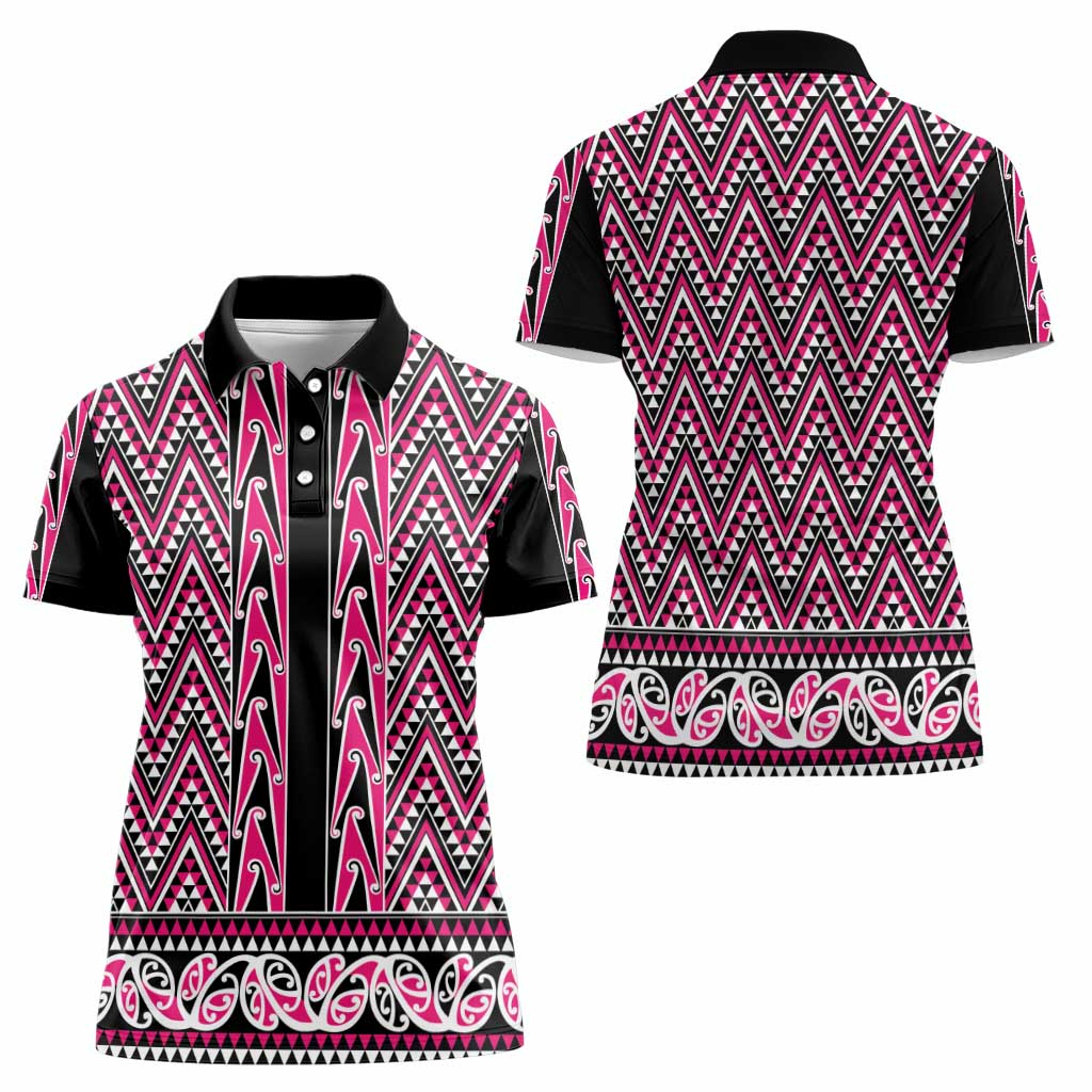 New Zealand Maori Niho Taniwha Women Polo Shirt Mawhero Mangopare and Puhoro Pattern