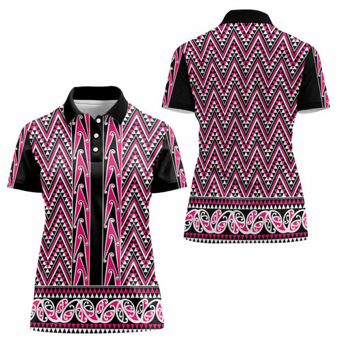 New Zealand Maori Niho Taniwha Women Polo Shirt Mawhero Mangopare and Puhoro Pattern