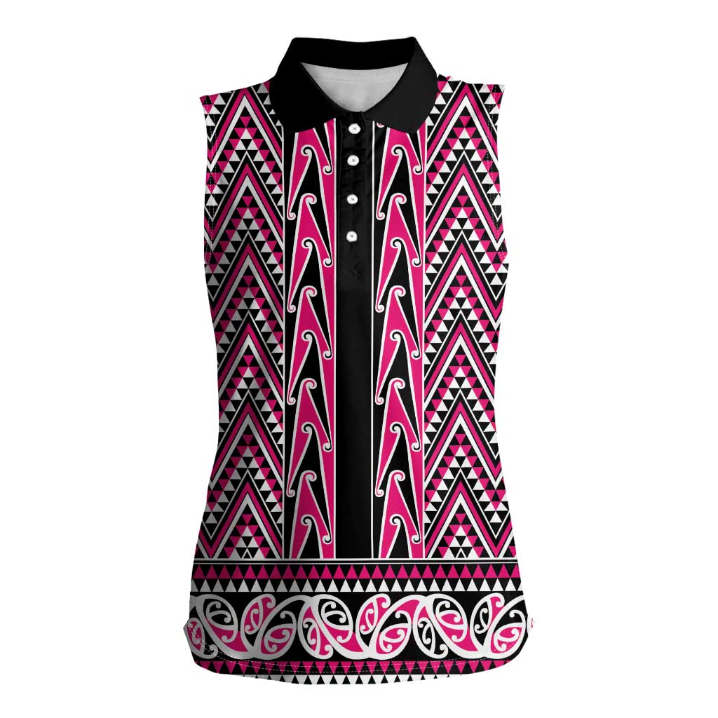 New Zealand Maori Niho Taniwha Women Sleeveless Polo Shirt Mawhero Mangopare and Puhoro Pattern