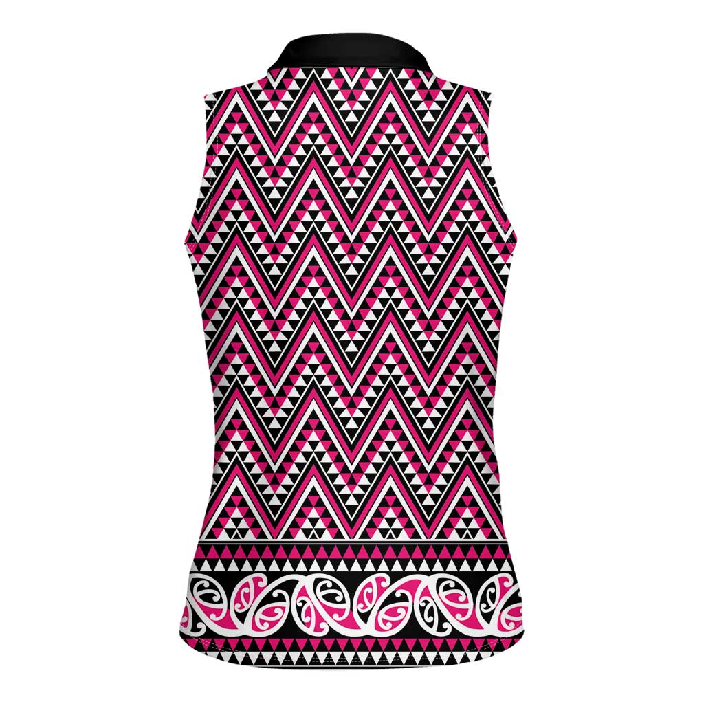 New Zealand Maori Niho Taniwha Women Sleeveless Polo Shirt Mawhero Mangopare and Puhoro Pattern