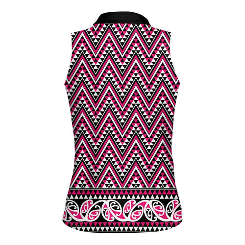 New Zealand Maori Niho Taniwha Women Sleeveless Polo Shirt Mawhero Mangopare and Puhoro Pattern