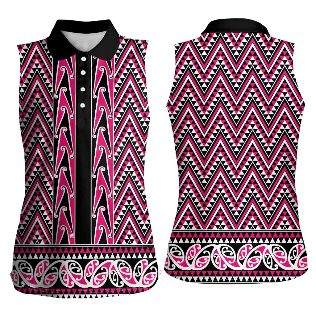 New Zealand Maori Niho Taniwha Women Sleeveless Polo Shirt Mawhero Mangopare and Puhoro Pattern